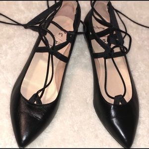 French Sole NY Black Leather Lace Up Flats